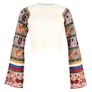 Etro Irma Paisley Sleeve Cropped Sweater in Cream Wool