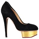 Charlotte Olympia Dolly Platform Pumps in Black Suede 