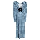 Alessandra Rich Ruffled Embellished Polka-Dot Midi Dress in Blue Silk