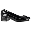 Prada Block Low Heel Pumps in Black Patent Leather - Saint Laurent