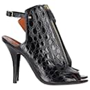 Givenchy Croc Embossed Zipper Sling Back Sandals in Black Leather