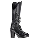 Chanel CC Runway Chain Obsession Block Heel Boots in Black Glazed Leather