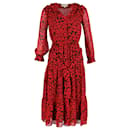 Michael Michael Kors Long Sleeve Printed Midi Dress in Red Polyester