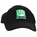Balenciaga Green Logo Baseball Cap In Black Cotton