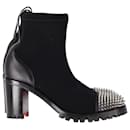 Christian Louboutin Olivia Spiked Boots in Black Stretch Fabric and Leather