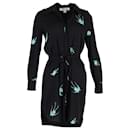 Diane Von Furstenberg Birds Print Button Down Dress in Black Silk