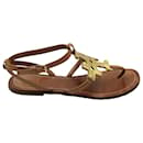 Tory Burch Logo Flat Sandals in Brown Leather