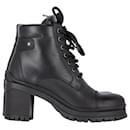 Prada Lace Up Ankle Boots in Black Leather 