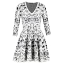 Alexander McQueen Floral Fit-and-Flare Dress in White Wool Blend - Alexander Mcqueen