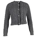 Ganni Cable-Knit Crystal-Buttoned Cardigan in Grey Alpaca Blend