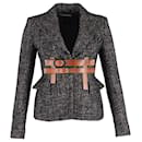Jaqueta Tom Ford Couture Tweed com acabamento em couro em lã cinza