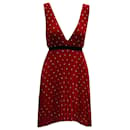 Maje Relina V-Neck Pleated Mini Dress in Red Polyester