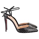 Christian Louboutin Baila Spiked Ankle Strap Pumps in Black Leather