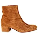 Gianvito Rossi Block Heel Ankle Boots in Camel Yellow Suede