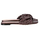 Bottega Veneta Lido Flat Slide Sandals in Brown Woven Straw