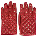 Valentino Garavani Quilted Rockstud Embellished Gloves in Burgundy Leather
