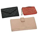 CHANEL Wallet Leather 3Set Black Pink Orange CC Auth bs12303 - Chanel