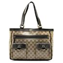 Tote Abbey de lona con GG y bolsillo marrón de Gucci