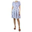 Blue off-shoulder printed linen midi dress - size UK 8 - Luisa Cerano