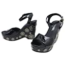 NEW CHANEL SHOES CAMELIA G WEDGE SANDALS31755 38 LEATHER + BOX - Chanel