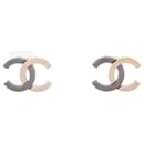 CHANEL EARRINGS BI-COLOR CC LOGO BLACK & GOLD METAL CHIPS EARRINGS - Chanel