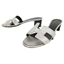 HERMES OASIS H HEEL MULES SHOES201144Z 39 SILVER EPSOM LEATHER SHOES - Hermès