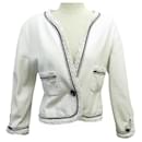 VINTAGE SHORT CHANEL JACKET WITH CC LOGO BUTTONS AND TRIM L 44 COTTON JACKET - Chanel