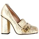 Gucci GG Marmont Fringe Pumps in Gold Leather