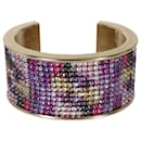 Chanel 2015 Multi-Color Strass Wide Gold Plated Cuff Bracelet