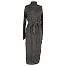 Nanushka Canaan Metallic Knit Belted Dress in Black and Bronze Polyester