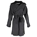 McQ Faux Fur Collar Check Kimono Wrapped Coat in Grey Wool - Alexander Mcqueen