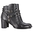 Valentino Garavani Rockstud Block-Heel Ankle Boots in Black Leather