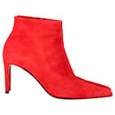 Balenciaga Pointed-Toe Ankle Boots in Red Suede