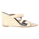 Diane Von Furstenberg Vivienne Croc-Effect Wedge Sandals in Beige Leather