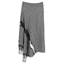 Joseph Lace-Trimmed Floral Midi Skirt in Black Silk