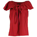 Marc Jacobs Ruffled Tie-Neck Top in Red Cotton