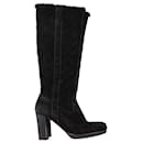 Gucci GG Supreme Shearling-Lined Knee-High Boots in Black Suede
