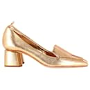 Nicholas Kirkwood Mid-Heel Pointed Toe Loafers in Gold Leather