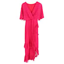 Saloni Rose Ruffled Polka-Dot Midi Dress in Pink Silk - Autre Marque