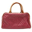 Bolso bombín acolchado con logo en rosa y marrón - Chanel