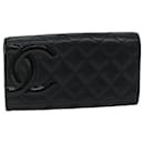 CHANEL Cambon Line Long Wallet Leather Black CC Auth 67567 - Chanel