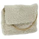 CELINE Chain Shoulder Bag Wool White Auth 66964 - Céline