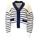 Sacai White / Navy Blue Striped Knit Cardigan Sweater - Autre Marque