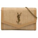 Tan Saint Laurent Monogram Raffia Uptown Wallet on Chain Crossbody Bag