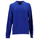 Tommy Hilfiger Herren-Pullover mit V-Ausschnitt aus reiner Baumwolle in Blau