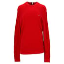 Tommy Hilfiger Mens Pure Mouline Cotton Jumper in Red Cotton