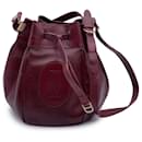Vintage Burgundy Leather Drawstring Bucket Shoulder Bag - Cartier