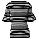 Lauren Ralph Lauren Ponte Bell Sleeve Top in Black/White Print Viscose