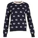 Gucci Classic Intarsia Logo Sweater in Navy Blue Wool