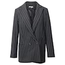 Ganni Striped Double-Breasted Blazer in Black Polyester